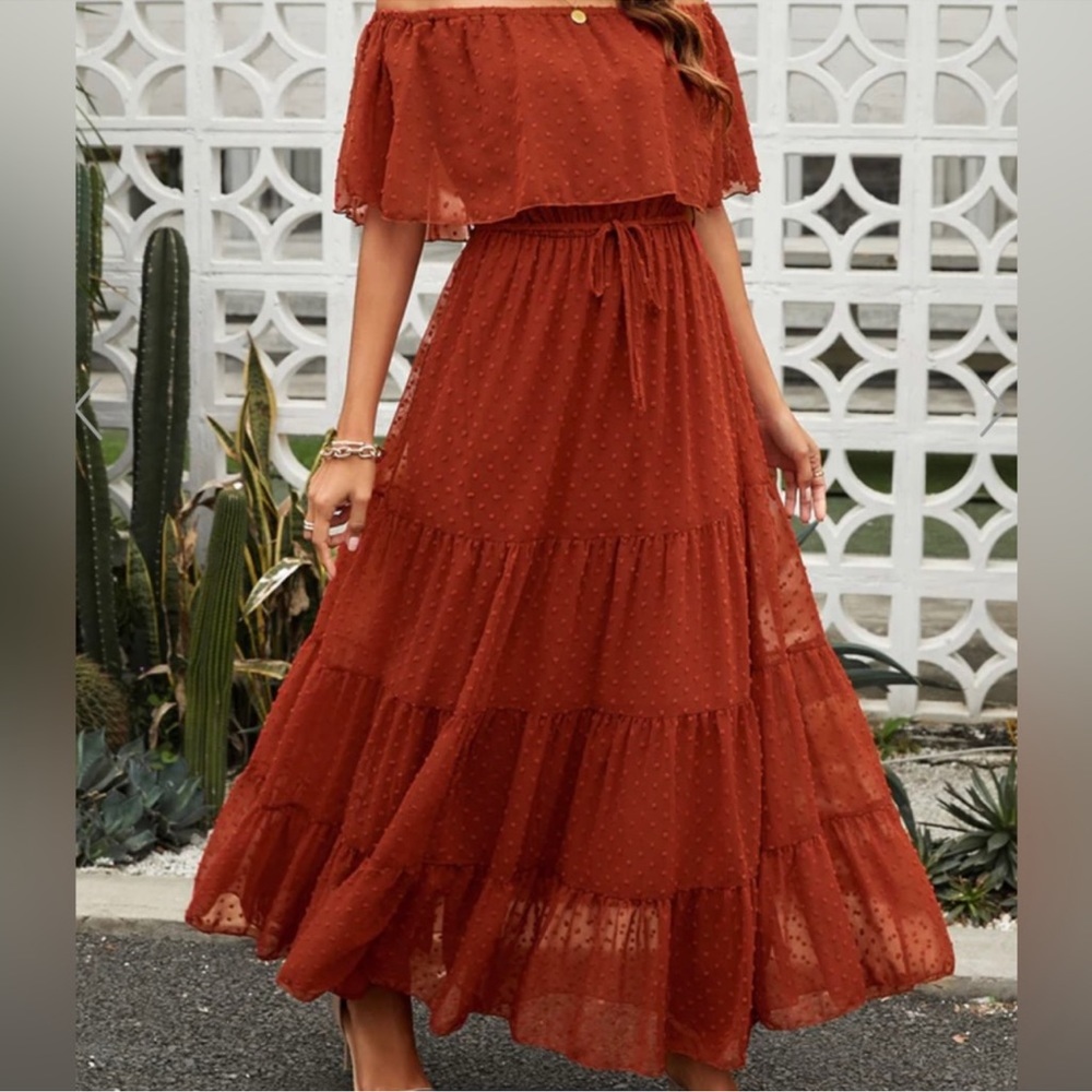 Swiss Dot Rust Maxi Dress - Large